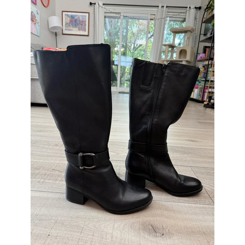 Naturalizer Daelynn Black Leather Knee High Boots Size 7 Wide Calf